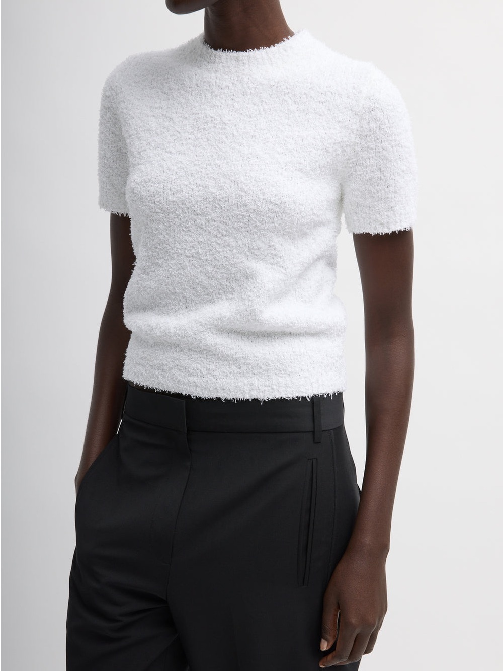 Tibi White Textured Short-Sleeve Crew Tee